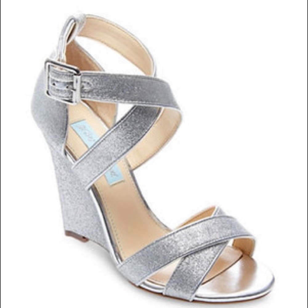 NEW - Betsey Johnson Silver Glitter Wedges - Size 8